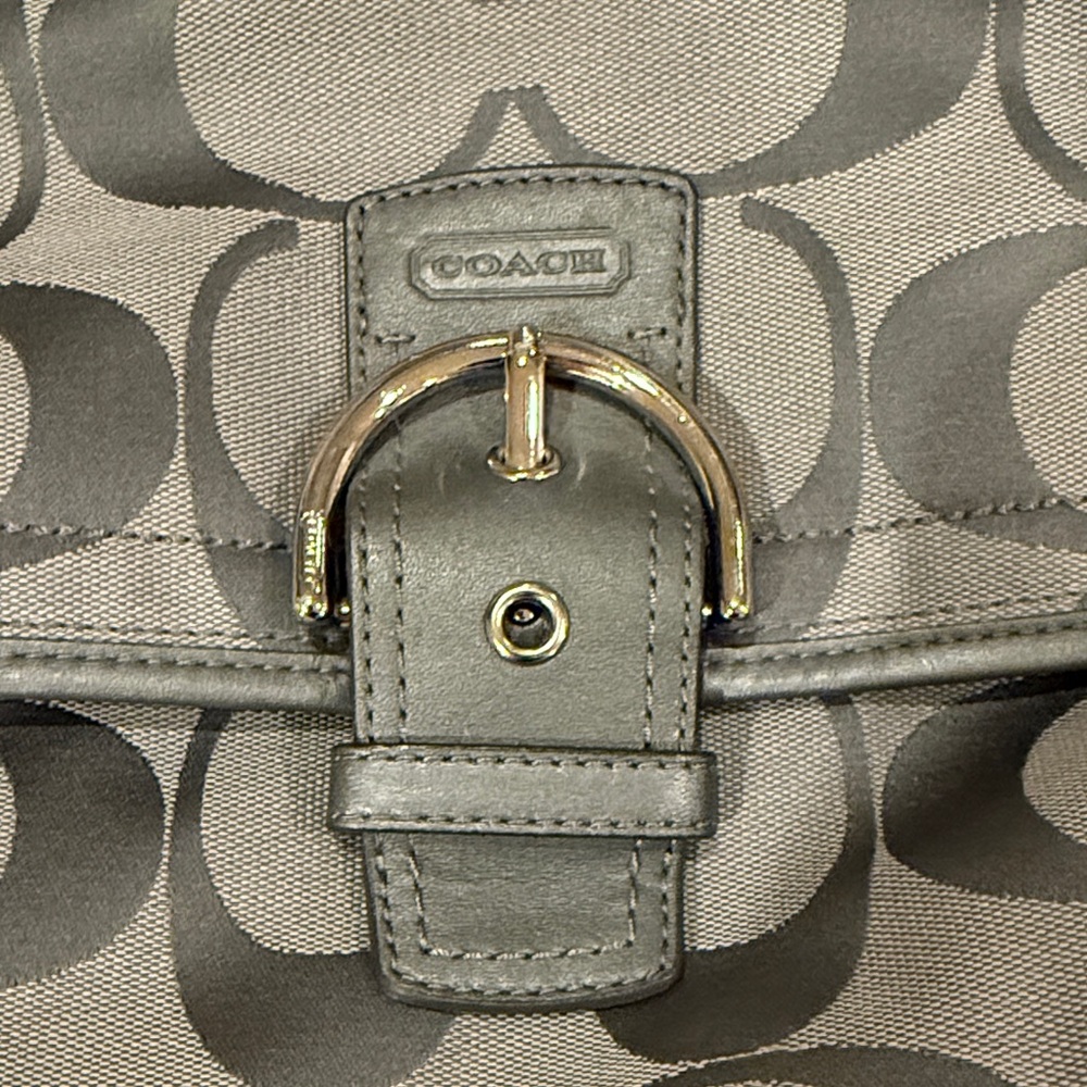 Coach Gray Signature Canvas Shoulder Bag with Buckle Flap - Picture 2 of 7